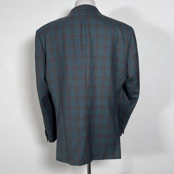 Renoir Double Vent 2 Button Blazer Jacket Mens Sz 46R Green Plaid Wool Linen - Picture 6 of 16